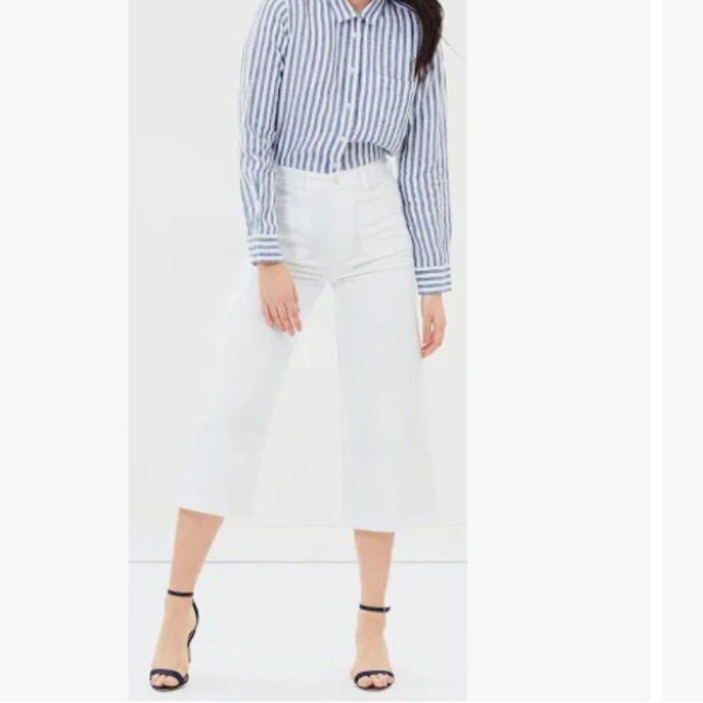 Point Sur J. Crew Womens Size 31 White Crop Wide Leg Cotton Jeans